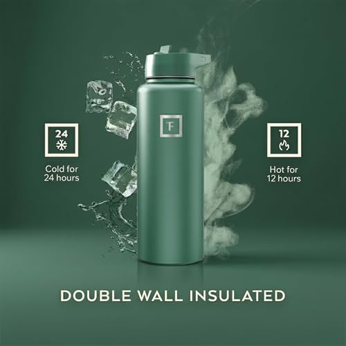 IRON °FLASK 40 oz Wide Mouth Water Bottle with Straw | Insulated Stainless Steel Sports Water Bottle with Leakproof Straw Lid - BPA Free, Cold 24 Hrs, Sweat Free (Sage) - color: Sage, style: Straw - 40 Oz (1 Lid)