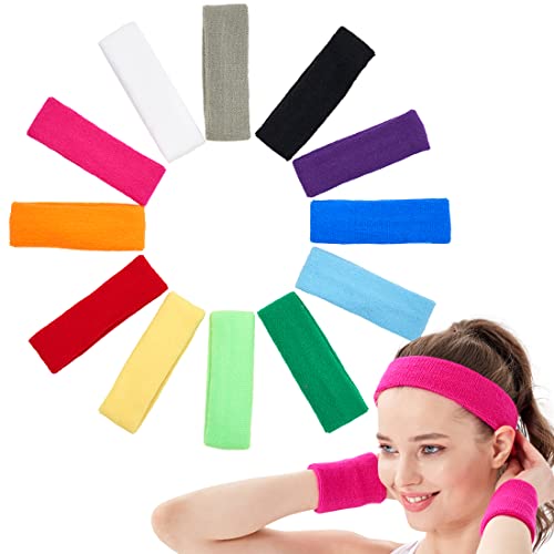 12 PCS Sports Basketball Headband Sweatband Head Sweat Band Brace Outdoor for Men Women Kids Doing Yoga Running Tennis - size: 1 Count (Pack of 12)