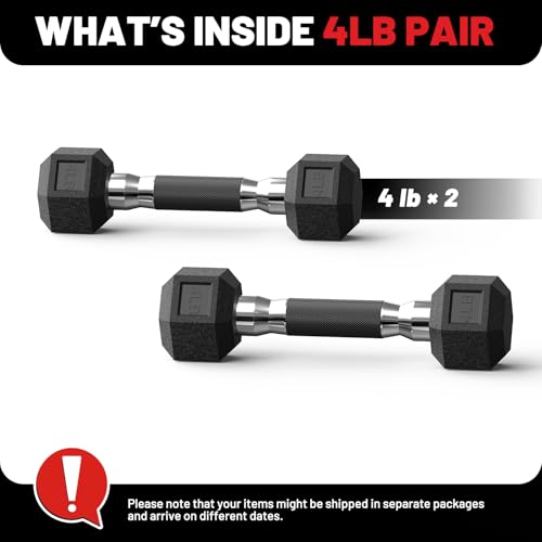 PAPABABE Hex Dumbbell Set 2.5-100lb, Rubber Grip Dumbbells, Home Gym | Complete & Durable Cast Iron Core Odorless Antiroll Hex Shape Ergonomic Versatile Home Gym Comfort Non-Slip Grip - size: 4 lb, Pair, style: Rubber Grip