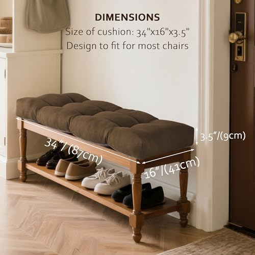 ELFJOY Non Slip Tufted Bench Cushion for Indoor Furniture 34"x16" Coffee | 3.5" Thick, Soft and Breathable Fabric, Skin-Friendly, for Dining Entryway Window Storage Bench, Comfort for Long Sitting - color: Coffee