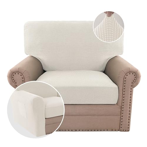 H.VERSAILTEX Multi-Pieces Chair Covers Stretch Couch Covers Form Fitted Seat and Back Cushions Covers (1 Seat Cover Plus 1 Back Cusion Cover, Bonus 2 Armrest Covers), Ivory - color: Ivory, size: 1 SEAT COVER + 1 BACK COVER+ 2 ARMREST COVERS