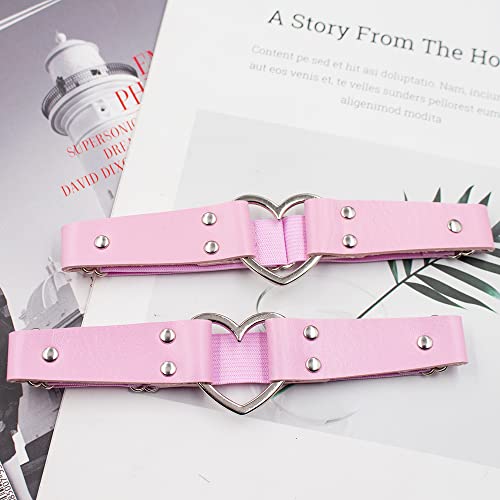 2PCS Leather Heart Garter - Adjustable Leg Ring for Cosplay, Spike Party - color: Pink