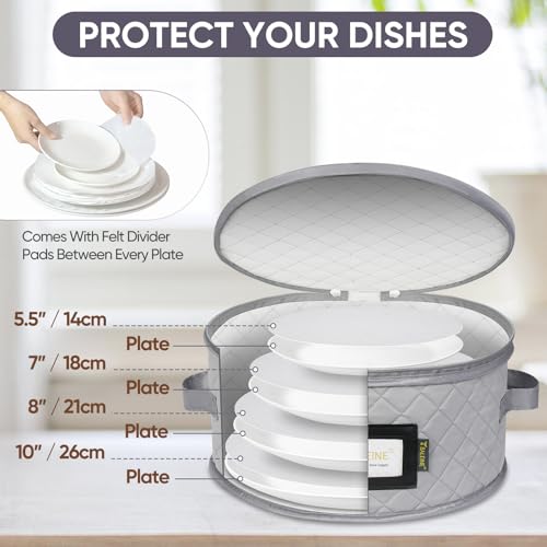 BALEINE China Storage Containers, Sturdy Quilted Wine Glass Storage, Plate Organizer with Carry Handles, Moving Boxes for Dishes, Cups, Mugs and Stemware (Plate Mug Combo, Soft Shell Grey) - color: Grey, style: Plate Mug Combo-Soft Shell