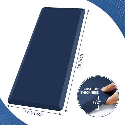 KitchenClouds Kitchen Mat Cushioned Anti Fatigue Kitchen Rug 17.3"x39" Water Resistant Non Slip Kitchen Rugs and Mats Standing Desk Mat Comfort Floor Mats for Kitchen House Sink Office (Blue) - color: Blue, size: 39"L x 17.3"W x 0.5"Th