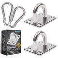PAMAZY 2PCS M8 Premium Heavy Duty Square Stainless Steel Pad Eye Hooks + 2PCS Snap Hooks and 8PCS Screws with 8PCS Plastic Expansion Tube, Ceiling Hooks Heavy Duty for Outdoor Indoor Activity