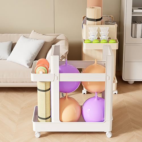 Weight Rack Stand with Wheels, ABS Workout Equipment Storage Rack with Tray, Yoga Mat, Dumbbells & Foam Rollers Storage Organizer, for Home, Hotel, Commercial Gym (White)
