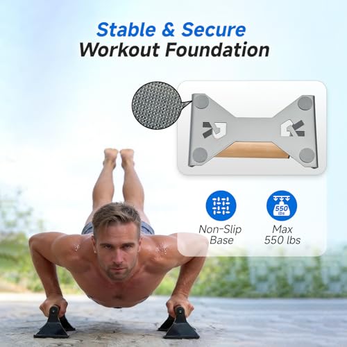 Rocalt Push Up Bars with Wooden Handles, Home Gym Calisthenics Parallettes | Ergonomics beech wood grips, alloy steel frame, 550 lb support, anti-slip feet, no assembly, for dips and deep push-ups
