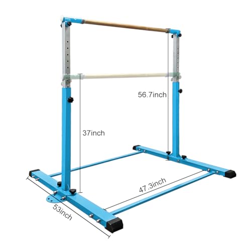 Gymnastics Bar for Kids Girls Ages 3-15 with Ring for Home Indoor Training Equipment- Steady Steel Construction, Anti-Slip, Easy to Assemble, 3' to 5' Adjustable Height - color: TEAL, size: 4.8FT, style: WITH RING