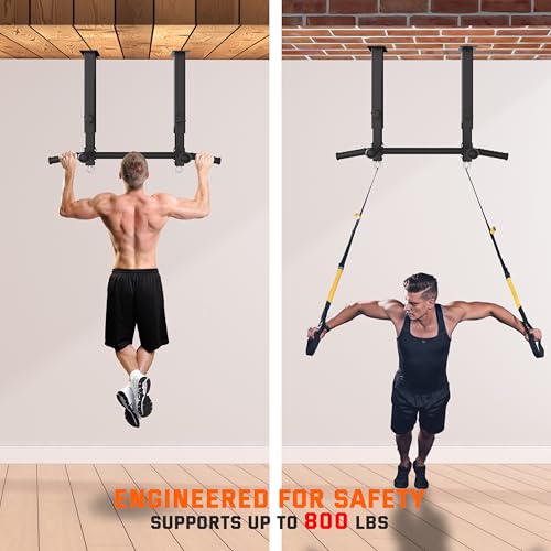 Ceiling Mount Pull Up Bar for Garage/Basement/Rafter - Heavy Duty 800LBS Adjustable Height Multi-Grip Chin Up Bar,Ceiling Joist/Beam - color: Black