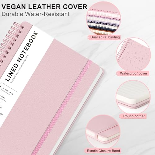 ABERLLS Lined Spiral Journal Notebook with 160 Pages, 8×5.7in, A5 Spiral Notebook, Journaling Notebooks for Work, School, Women, Men, College Ruled Spiral Notebook, Hardcover Leather Journals, Pink - color: Pink, size: A5