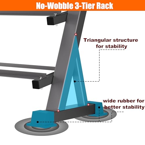 Heavy Duty 3 Tier Dumbbell Rack Stand, 1200LBS Commercial Weight Storage Organizer for Home Gym (Select Frame Type: Kettlebell Flat Tray, All Rails, or Rolling Wheels), Stand Only - color: 3-Tier (Top Tray)- Black