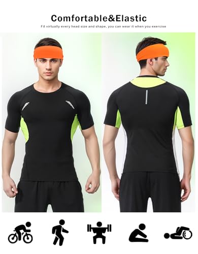 Headbands for Men & Women, Sweat Headband Non-Slip Sweatband Sports Running Cycling Yoga Basketball Workout Football Training - color: Orange Pack