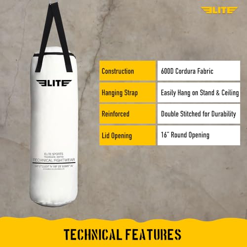 Elite Sports Boxing Bag 4 FT – Heavy Duty Canvas Punching Bag with Straps for Boxing, Training, MMA, Muay Thai, Kickboxing, Martial Arts & Fitness – UNFILLED Heavy Bag - color: Raw Color