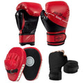 3-in-1 Boxing Gloves and Punching Mitts Set for Kids, Boxing Mitts Focus Pads with Hand Wraps for Kid, Youth Leather Punching Equipment Gloves Set for MMA, Karate, Muay Thai, Taekwondo - color: Red