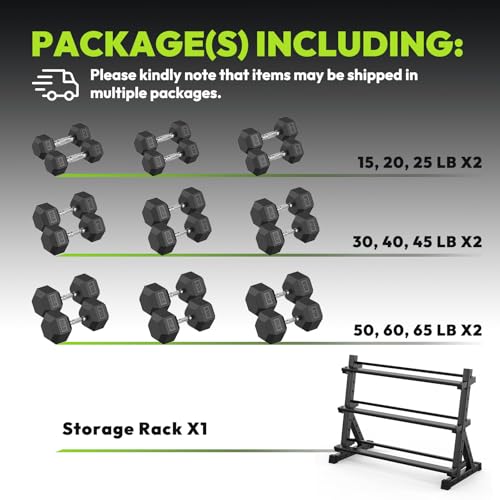 HANDBODE Dumbbell Set with 3-Tier Rack, 390-790 lb | Heavy Duty Weight Stand for Dumbbells, Space-Saving Metal Storage Organizer, Sturdy Dumbbell Holder for Home Gym - style: 700 lb Set (15-65 lb) *2 & Rack