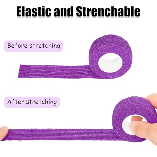 6 Pack 1 Inches Self Adhesive Bandage Wrap Breathable Cohesive Bandage Elastic Tape for Pets, Athletic, Sports, Wrist, Knee, Ankle(5 Yards Per Roll, Purple) - color: Purple, size: 1 Inch