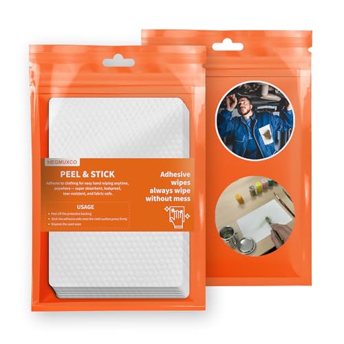 Peel and Stick Multi-Use Cleaning Wipes - Hand Quick Clean, Adhesive Clothing Protectors, Heavy Duty Cleaner Wipes for Painters, Mechanics, Disposable, High Absorbency 6 x 10 in, 20 Count (Pack of 1) - size: 20 Count (Pack of 1)