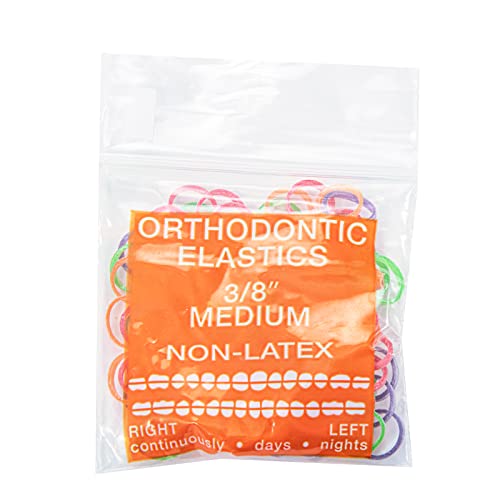 JMU Orthodontic Elastics 3/8 Medium, 100 Pack Dental Rubber Bands | Orthodontic Rubber Bands for Braces, Intraoral Elastic Bands, Latex Free, 4.5 oz, Neon, Made in USA - size: 3/8 Medium