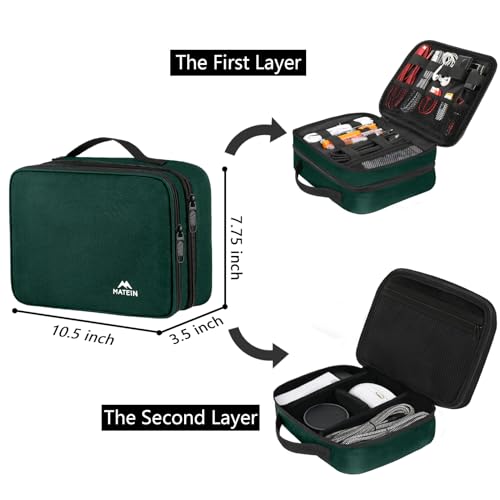 MATEIN Electronics Travel Organizer, Double Layers Charger Organizer with Sturdy Handle for Travel Accessories, Tech gifts for Men and Women, Medium Tech Case for Cable Management, Peacock Blue - color: Dark Green, size: Medium