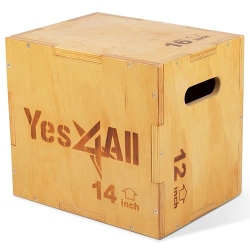 Yes4All Plyo Box, 3-in-1 Wooden Box Jump for Home Gym, Lunges, Squats, Dips - color: A. Wood Basic, style: 16" x 14" x 12"