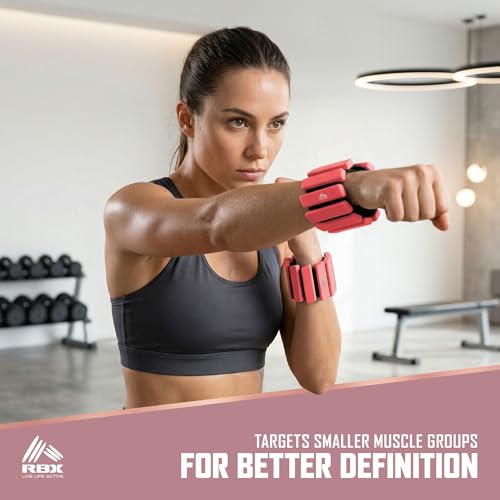 RBX Adjustable Ankle & Wrist Weights, Customizable for Pilates, Yoga, Walking, Barre, Home Workouts & Strength Training - color: Coral