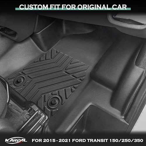 KARPAL Floor Mats for 2015-2021 Ford Transit 150/250/350/350HD w/Carpet Flooring (No Fit Transit Connect), Custom Fit TPE All Weather Ford Transit Accessories Front Floor Liner - style: 2015-2021 | For Ford Transit | Front Row