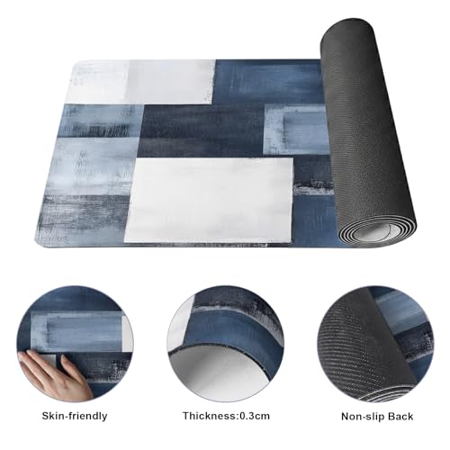Navy Blue Grey White Yoga Mat Non Slip Abstract Art Modern Oil Painting Exercise Mat with Carrying Strap, Large Yoga Mats for Women, Workout Mats for Pilates, Stretching & Fitness - color: Blue White Gray, size: 72"L x 32"W