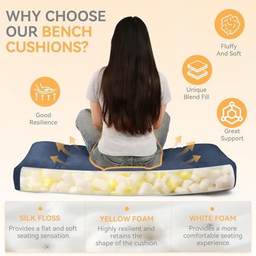 ROFIELTY Bench Cushion 36 Inch, Non-Slip Tufted Bench Cushion for Indoor Furniture for Bay Window, Entryway Bench, Piano Seat(Chenille-Blue, 36x14x4) - color: Chenille-blue, size: 36x14x4