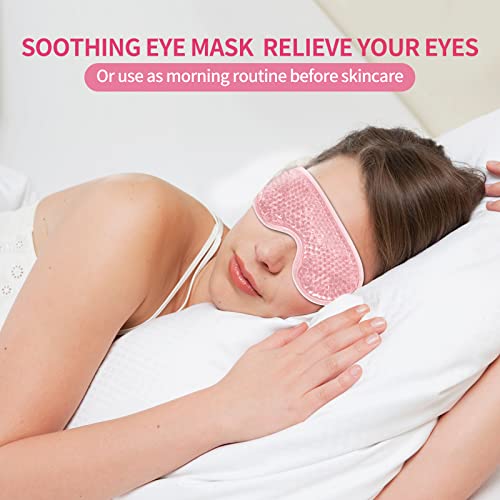 2PCS Gel Eye Mask Reusable Cold Therapy Gel Bead Eye Mask for Puffiness/Dark Circles/Eye Bags/Dry Eyes/Headaches/Migraines/Stress Relief, Cold Compress Mask (Pink) - color: Pink
