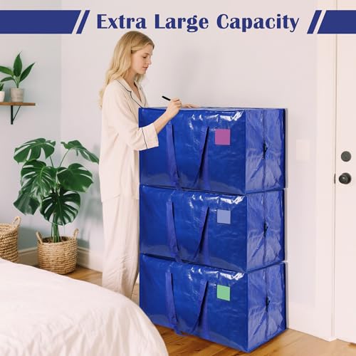6 Pack Moving Bags with Full-Open Side Zipper, Extra Large 93L Heavy Duty Waterproof Foldable Storage Totes for College Dorm, Moving & Home Organization,Blue - color: Bluek, size: 6 Pack