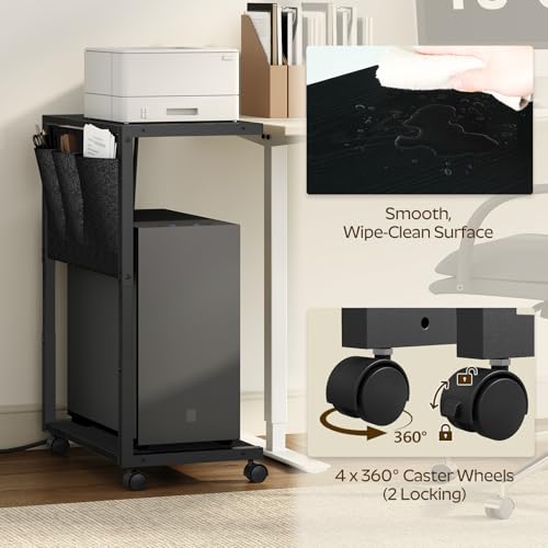YATINEY PC Stand, Computer Tower Stand with Charging Station, Height Adjustable PC Tower Stand for Floor, 2 Tier Computer Cart On Wheels, 23.1"-29" H,19.7" L x 11" W, for Home Office, Black CJ60BB - color: Black