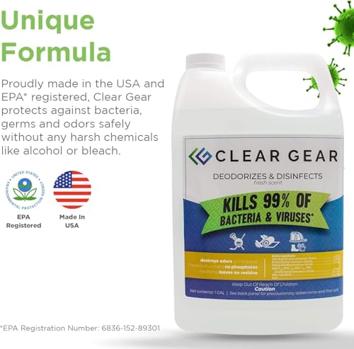 Clear Gear - Disinfectant, Cleaner, and Deodorizer for Sports Equipment, Gyms, and Fitness Centers - EPA-Registered, Hospital Grade, Made in USA - 1 Gallon Bottle - size: 128 Fl Oz (Pack of 1)