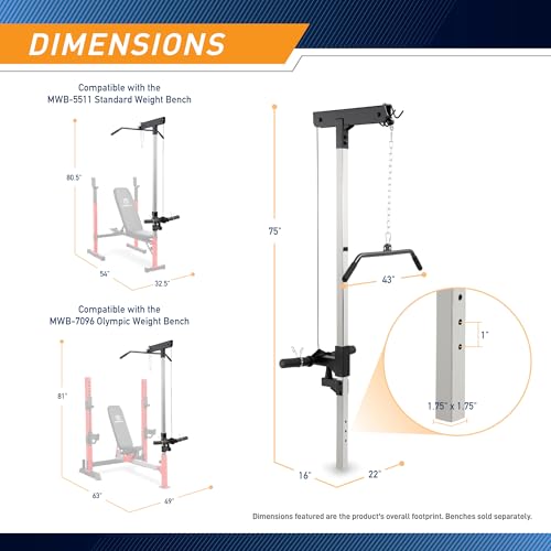 Marcy Deluxe Olympic Weight Bench with Adjustable Back & Bar Catch & Optional Arm Curl, Leg Developer, Lat Tower Attachments (Sold Separately), Personal Home Gym for Strength Training, Weightlifting - color: Lat Tower Only ACC-8048LT