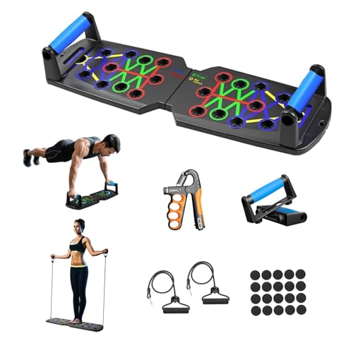 Push Up Board for Men - 15-in-1 Foldable Pushup Board with Push Up Bar, Handles & Bands, Portable Home Gym & Workout Equipment for Chest Exercise, for Teen Boys 16-18 & Gym Lovers - color: BLACK-3