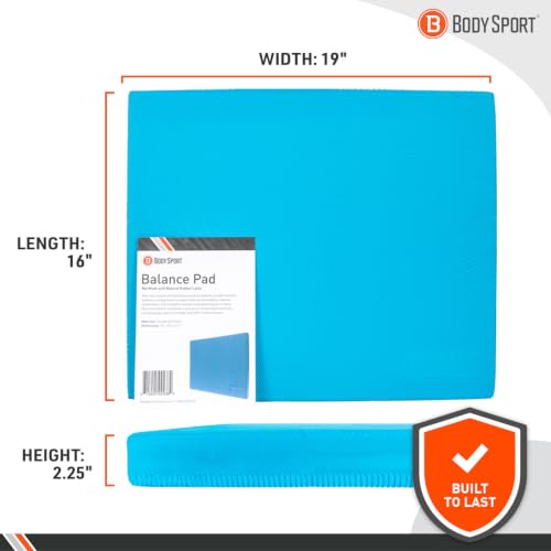 Body Sport Non-Slip Balance Pad – Improve Balance & Build Strength – Physical Therapy & Yoga Pad for Home & Gym – 19" x 16" x 2 1/4", Blue