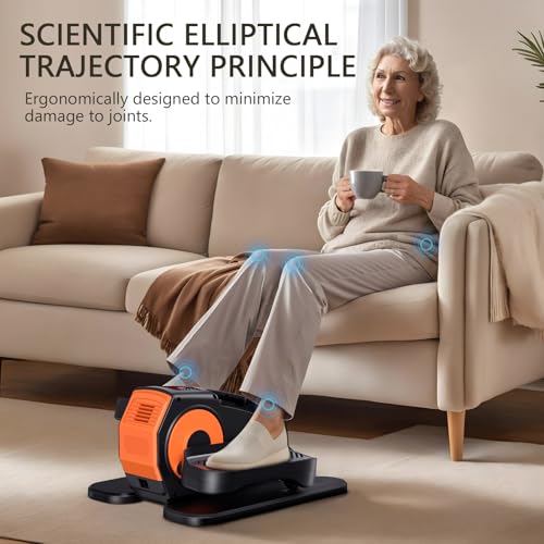 Under Desk Elliptical Machine, 2-in-1 Electric Leg Exerciser for Seniors, Quiet & Compact Pedal Exerciser with Remote, 12 Speed Elliptical Exercise Machine for Home Office - color: orange-black