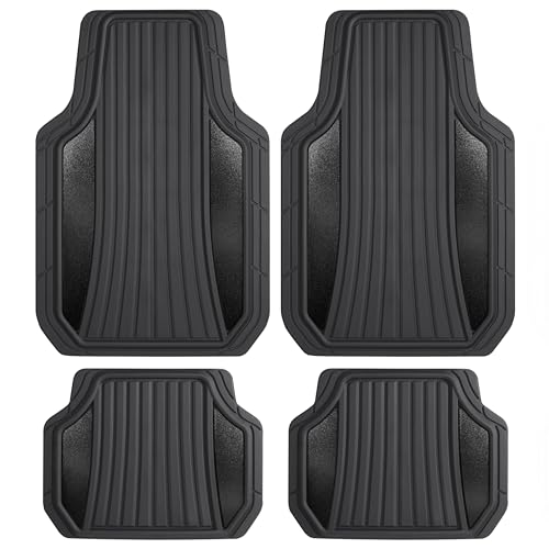 Motor Trend Rubber Car Floor Mats - Durable, All Weather Protection with Non-Slip Backing, Two Tone Accent - For Front and Rear, Black & Gloss Black - color: Black & Gloss Black