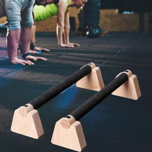 2 Pieces Push Up Bar Wooden Parallettes Bar for Men Women Portable Sturdy Structure Push Up Stand for Exercise Floor Workout - size: 35CM