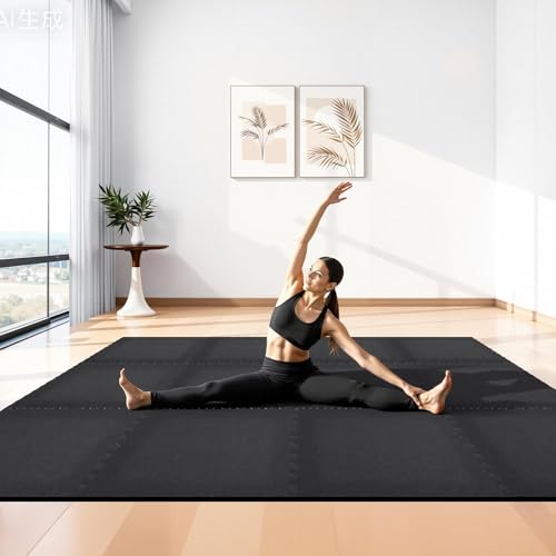 VEVOR 0.56Inch 96sq.ft 24 Tiles Gym Flooring for Home Gym, Rubber Top with High Density EVA Foam, 24 x 24In Gym Floor Exercise Equipment Mats, Interlocking Gym Mats, Puzzle Workout Mats, Black | Rubber Top with High Density EVA Foam, Lightweight Gym Floor