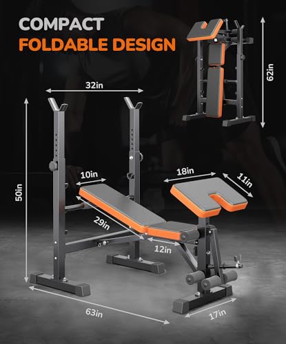 Multi-Function All in 1 Weight Bench Set - Multi-Positions Heavy Duty Weight Lifting Sit Up Bench Workout Benchs Folding Bench Press for Home Gym - color: Orange