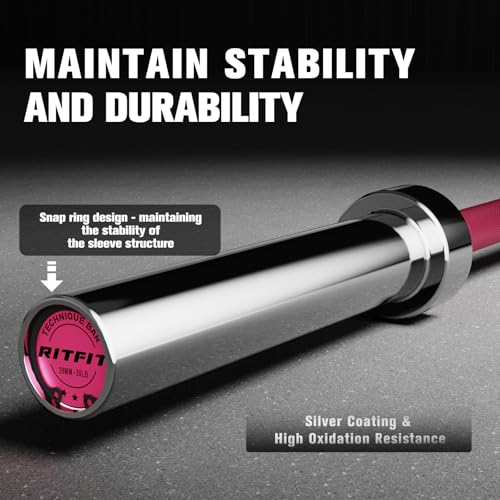 RITFIT Olympic Barbell 4ft/6ft - 2 Inch Weight Bar for Strength Training, Weightlifting, Squat, Deadlift, Bench Press, Curl, Overhead Press - 350lbs/500lbs Capacity - color: Pink, size: 6FT without Collar