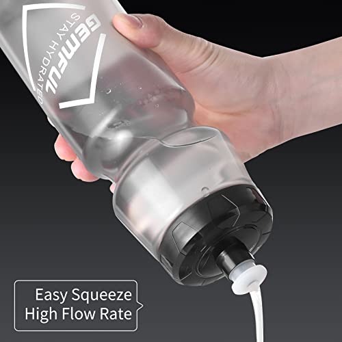 GEMFUL Cycling Water Bottle BPA Free Reusable Bike Gym Fitness Clear Squirt Squeeze Bottles Sports Leakproof Bicycle Workout 24oz 2 Pack | BPA Free, Leakproof, Squeeze Design For Easy Hydration, Fits Standard Bike Cages, Reusable & Durable, for Cycling, B