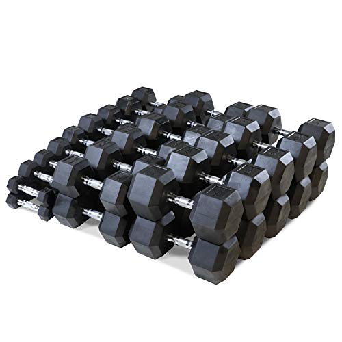 WF Athletic Supply Rubber Coated Hex Dumbbell Set, Multiple Choices Available - Dumbbells with Rack Stand and Mat, or Dumbbells Only (200/550/1200/2100/3000 LB) - color: h. 5 - 100LB Dumbbells Only
