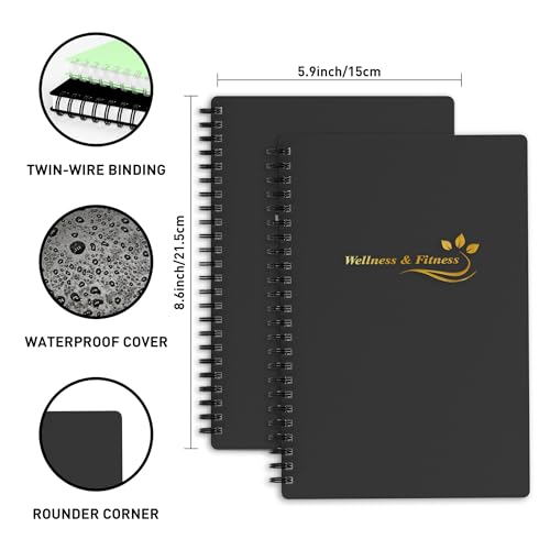 Wellness Planner & Fitness Log - Daily Diet & Health Journal with Weight Loss, Wellness Journal Notebook for Tracking Fitness, Sleep, Nutrition, Meal, Habits, A5(5.8 x 8.6 inch) (Black Golden) - color: Black Golden