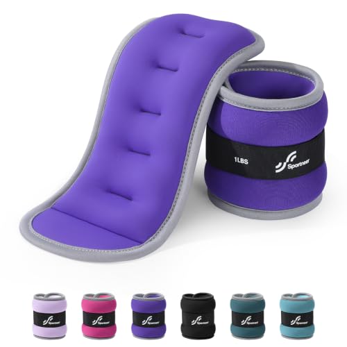 Sportneer Ankle Weights Wrist Weights Pair of 1/2/4/6/10 LBS for Men Women Kids Strength Training Wrist and Ankle Weights Set with Reflective Strips for Dancing Running Walking Fitness Workout Gym - color: Purple, size: 1 lbs x 2