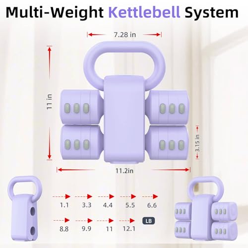 2-in-1 Adjustable Dumbbell Set, 4-Level Weights for Women | Convertible Dumbbell & Kettlebell, Adjustable 2.2-5.5lb Each, Quick-Change Button, Compact for Home Gym, Office & Outdoor - color: Purple