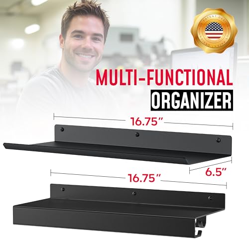 2-Tier Metal Shelf Compatible with Tonal 1& Tonal 2 Accessories | Floating Shelf Organizer for Home Gym Storage, T-Locks Adapter Bracket Hanger, Wall Mounted Rack with Hooks, Workout Holder
