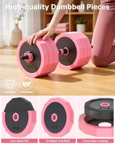 Rendpas 4-in-1 Adjustable Dumbbell Set with Foldable Weight Bench, Convert to Barbell Kettlebell Push-Up Stand, 800LBS Bench 10 Angles Incline Decline Flat, Home Gym Weight Set - color: Pink, size: 85LB Dummbell Set & Adjustable Bench