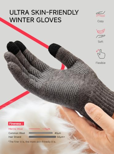 TRENDOUX Merino Wool Winter Gloves: Touch Screen Knitted Gloves Warm Thin Non-slip Glove for Men Women Driving Running Gift - color: Drakgray, size: X-Large