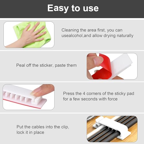 Cable Management Clips, 20Pcs Cable Organizers Wire Clips Cord Holder for TV PC Ethernet Cable Desk Home Office (White) - color: White